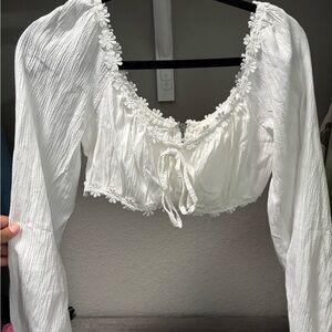 American Threads White Floral Accent Blouse